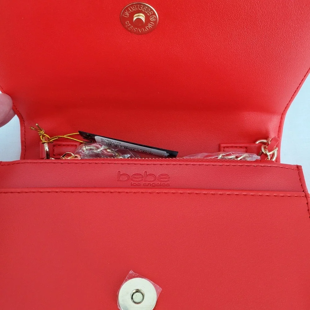 Bebe Los Angeles Sophia‎ Quilted Chevron Flap Crossbody Chain Shoulder Bag Red